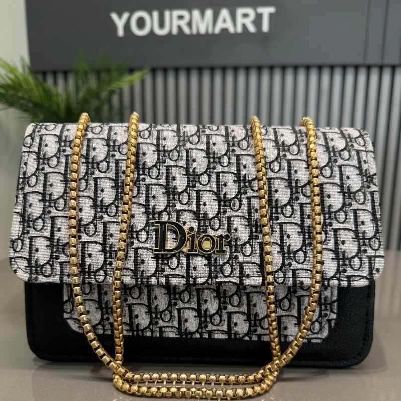Dior Oblique Canvas & Black Leather Flap Clutch – Timeless Designer Statement Piece