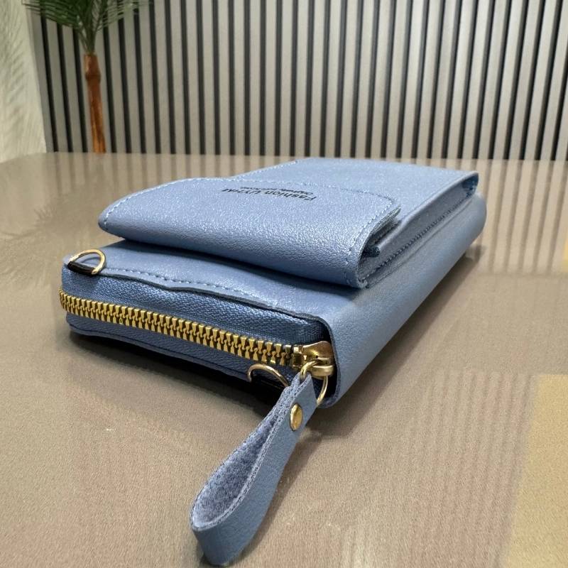 Portable Soft Leather Women’s Crossbody Bag | Wallet & Mobile Phone Purse | Light Blue