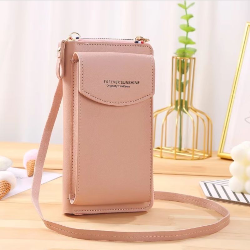 Portable Soft Leather Women’s Crossbody Bag | Wallet & Mobile Phone Purse | Pink Color