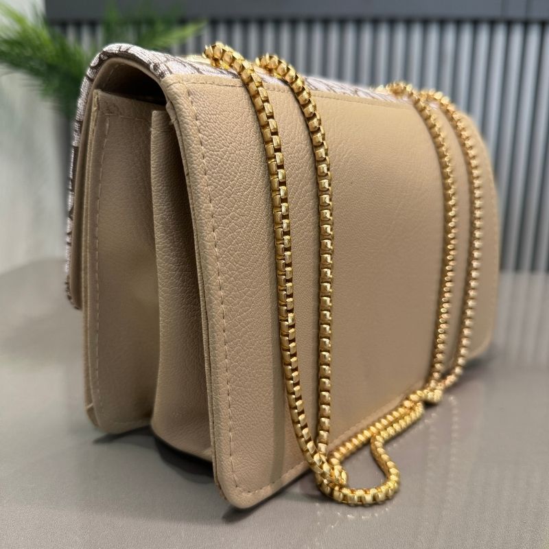 Dior Oblique Canvas & Beige Leather Flap Clutch – Timeless Designer Statement Piece