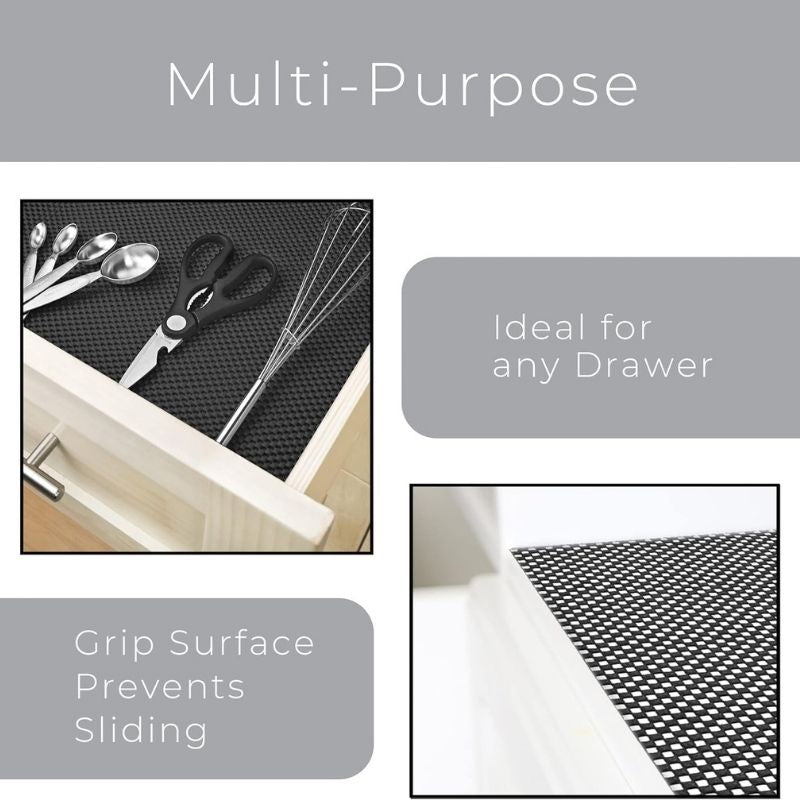 Anti-Slip Fridge & Shelf Mat | Waterproof & Washable Sheet for Kitchen, Drawer, Cabinet Use | Black Color