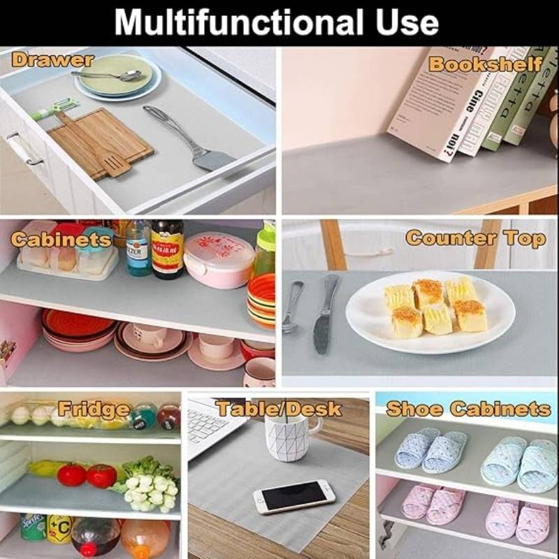 Anti-Slip Fridge & Shelf Mat | Waterproof & Washable Sheet for Kitchen, Drawer, Cabinet Use | Light Grey Color