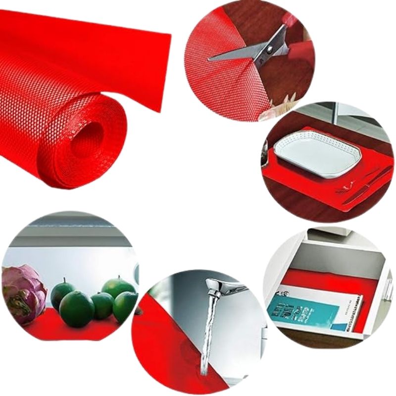 Anti-Slip Fridge & Shelf Mat | Waterproof & Washable Sheet for Kitchen, Drawer, Cabinet Use | Red
