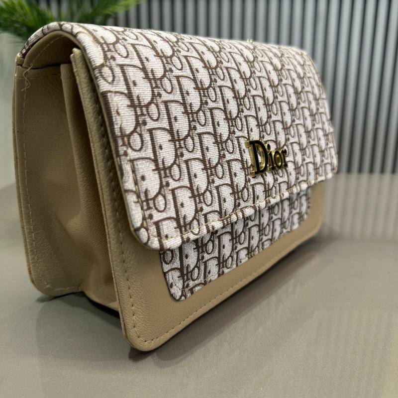 Dior Oblique Canvas & Beige Leather Flap Clutch – Timeless Designer Statement Piece
